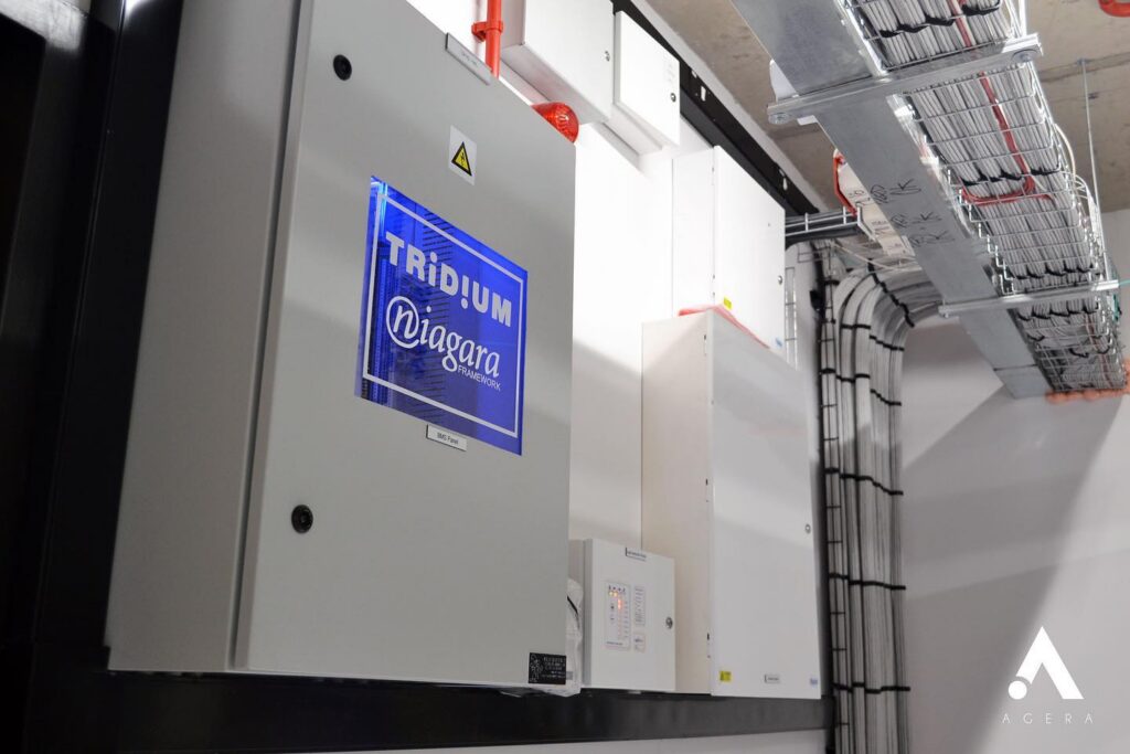 Wall-mounted infrastructure equipment in UBS server room